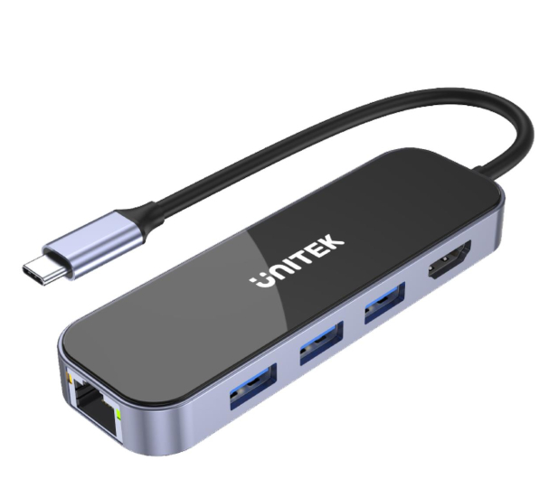 UNITEK HUB USB-C 3.1 - RJ-45, HDMI 4K, PD100W, 3x USB-A D1084A - 1062639 - zdjęcie